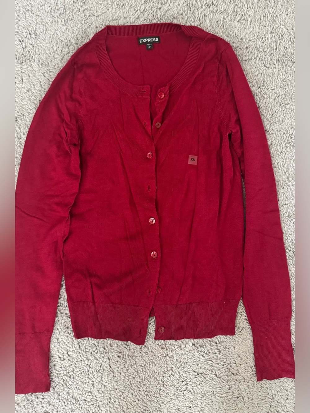 Express Burgundy Button-Up Knit Cardigan